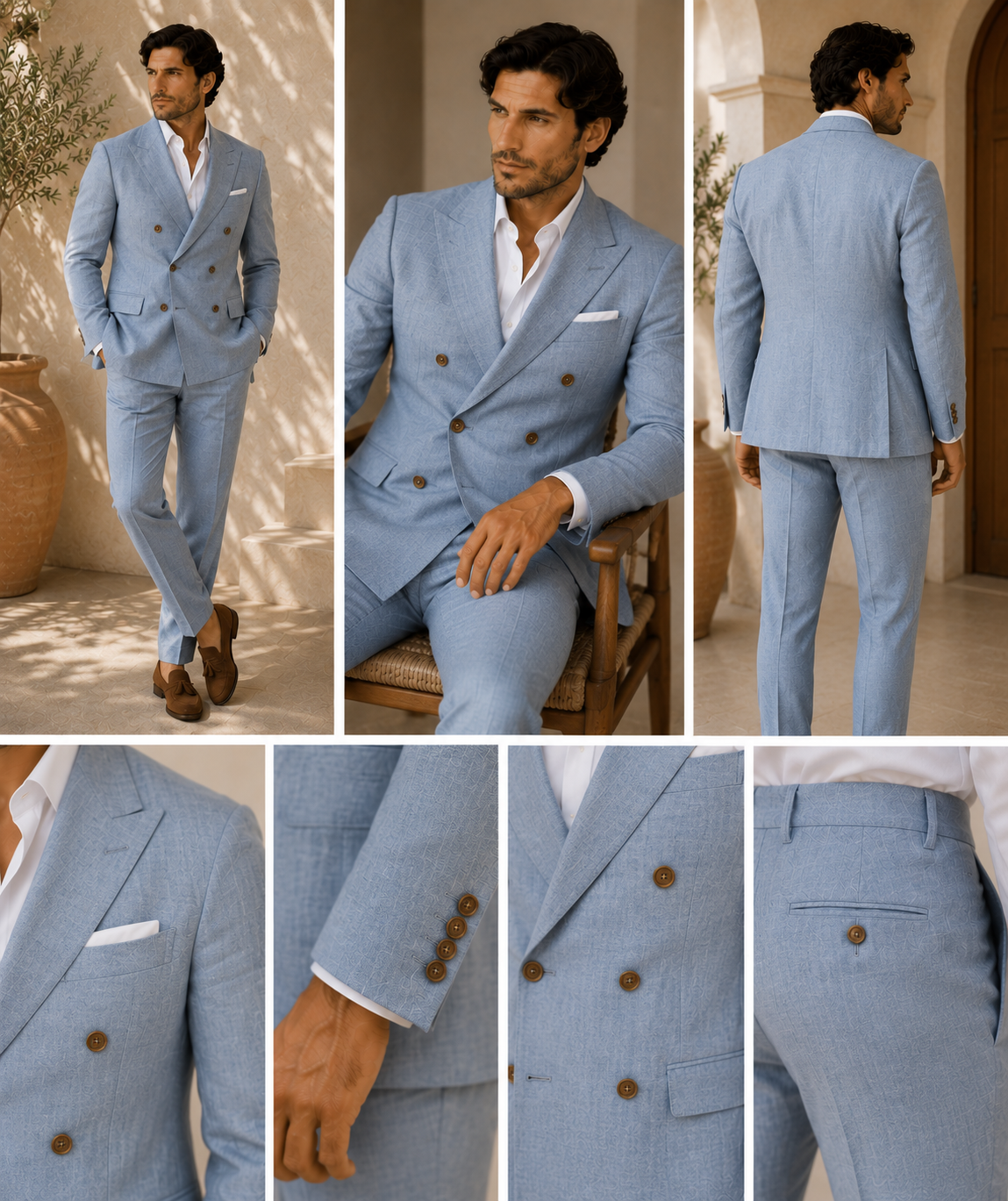 Men's Classic Single Breasted Linen Blend Suit 6